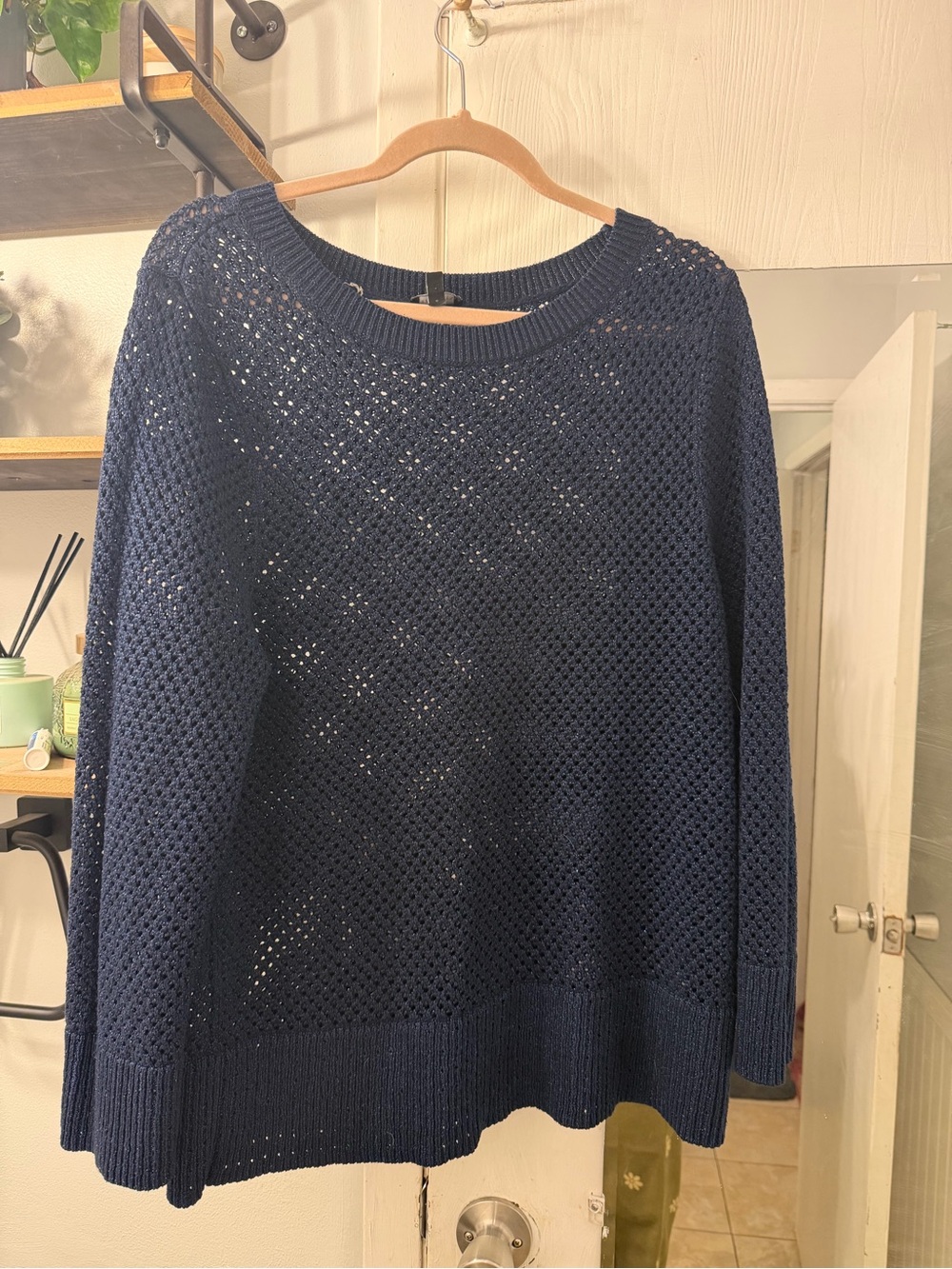 Talbots Navy Open-Weave Crewneck Sweater